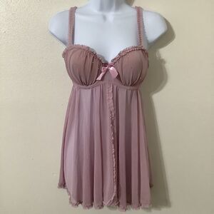 Native Pink Coquette Dollette Rhinestone Romantic Babydoll Ruffle Slip 36C